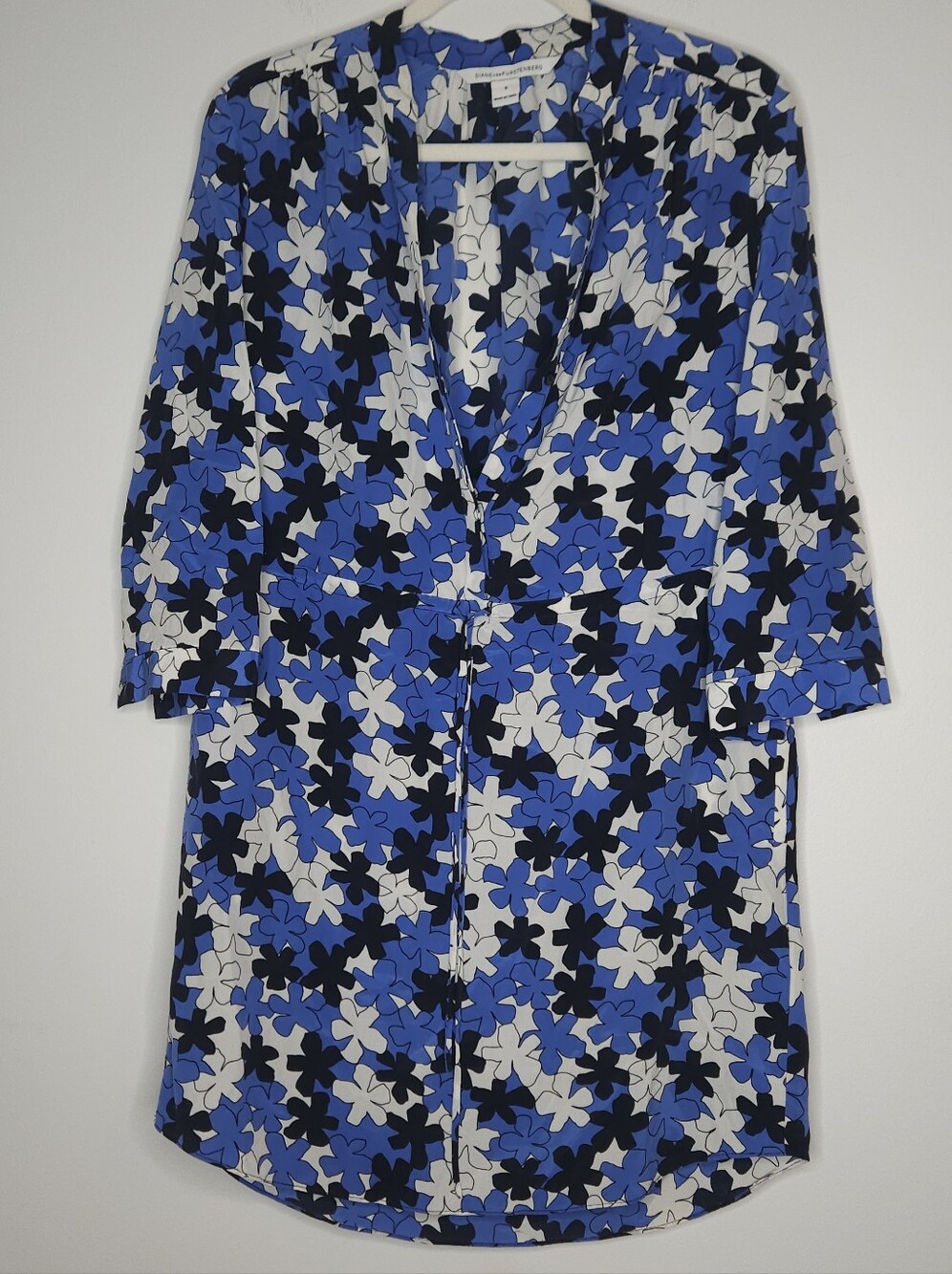 Diane Von Furstenberg Blue, White & Black Floral Blouse
